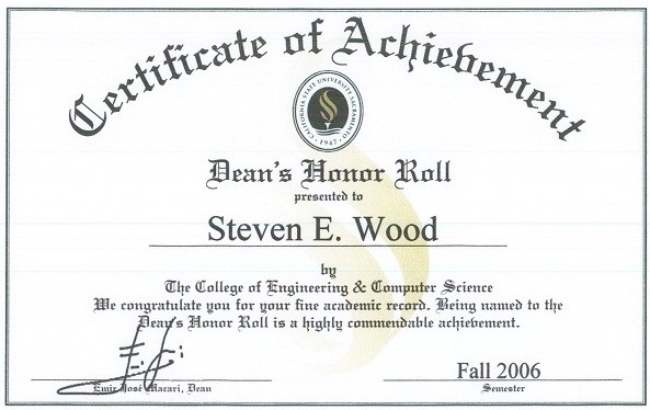 Certificate Of Achievement Fall 2006