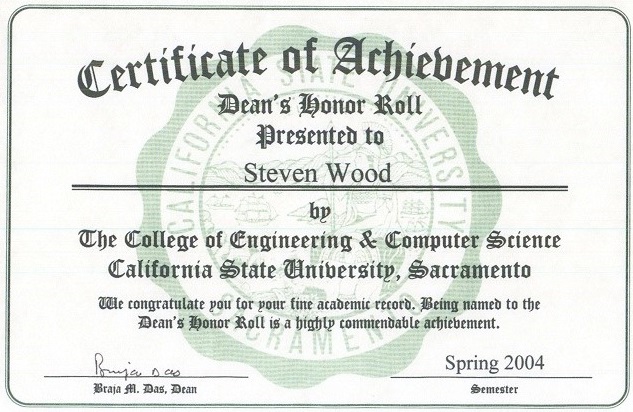 Certificate Of Achievement Spring 2004